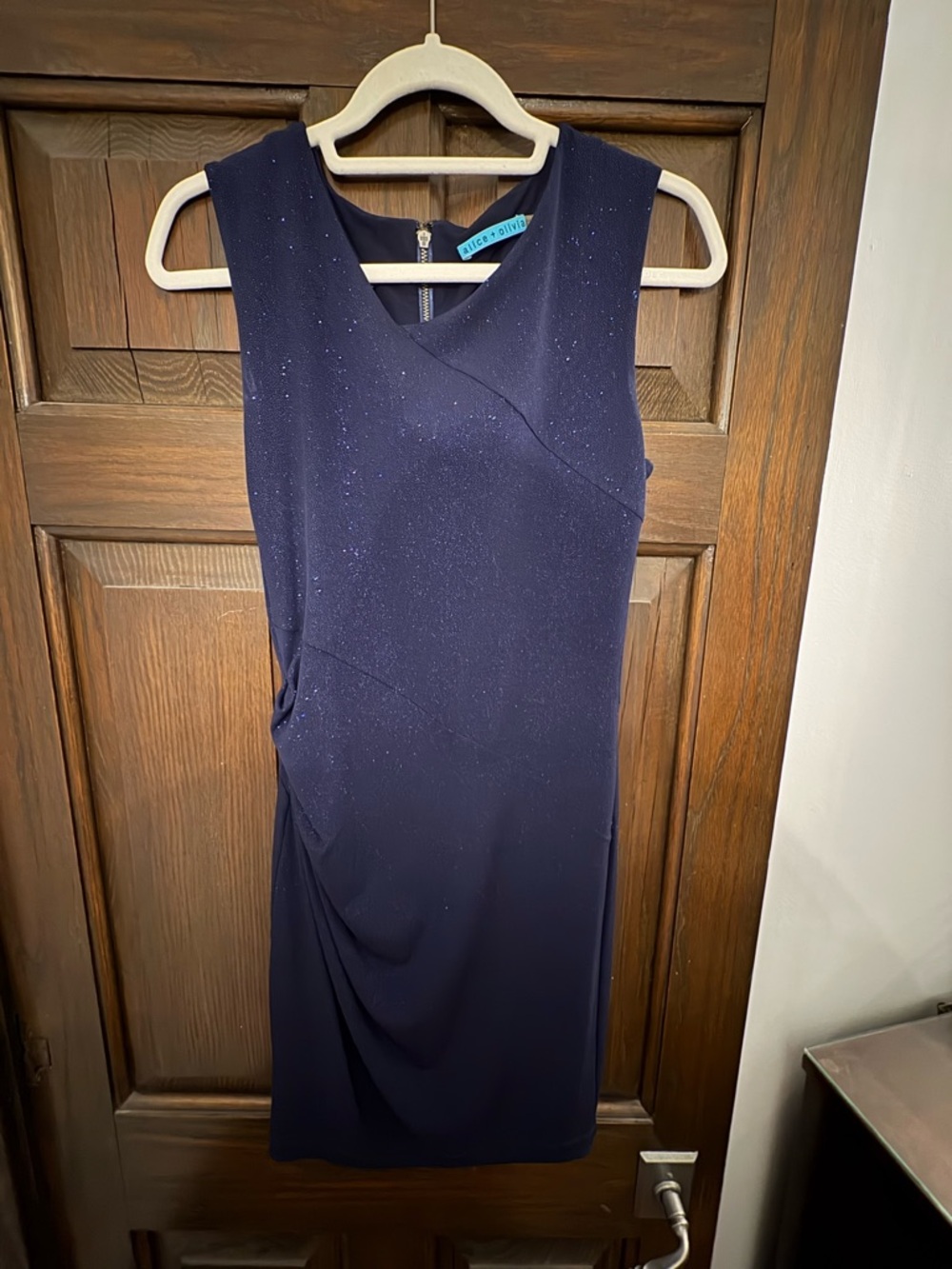 Alice + Olivia Navy Sleeveless Sheath Dress with Subtle Sparkle